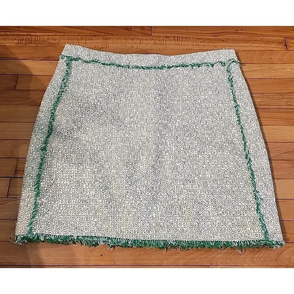 J. Crew Skirt Womens 4 Wool Blend Woven Multicolor w/ Green Trim Mini Short